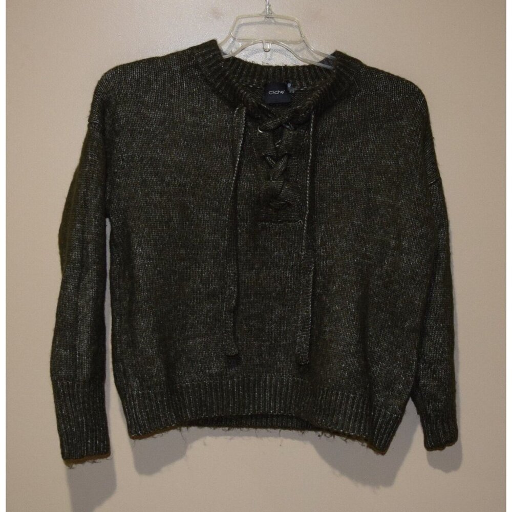 NORDSTROM CLICHE' Women's Sz S Green CROPPED Sweater Tie Top